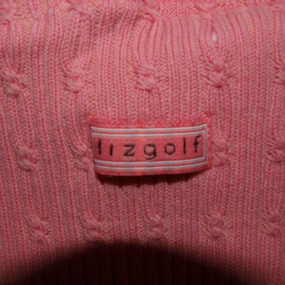 Liz Golf Full Zip Cardigan Cable Knit Mock Neck Sweater Coral Pink M - Picture 3 of 8